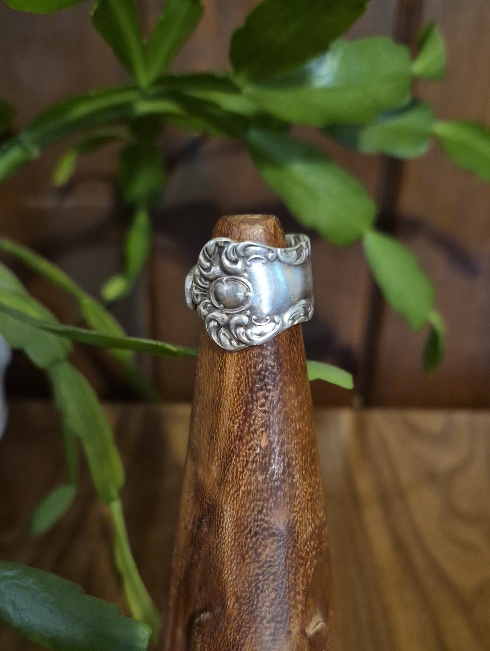 Silver Tone Ornate Spoon Ring